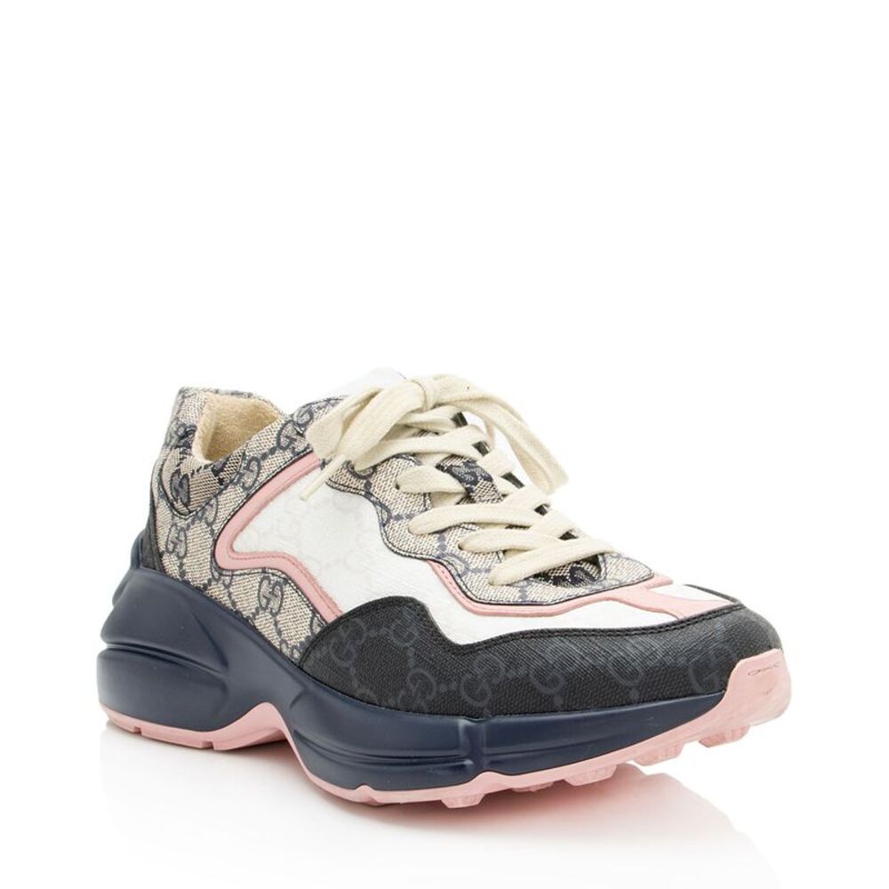 Gucci GG Supreme Mixed Fabric Rhyton Sneakers - Size 7.5 / 37.5